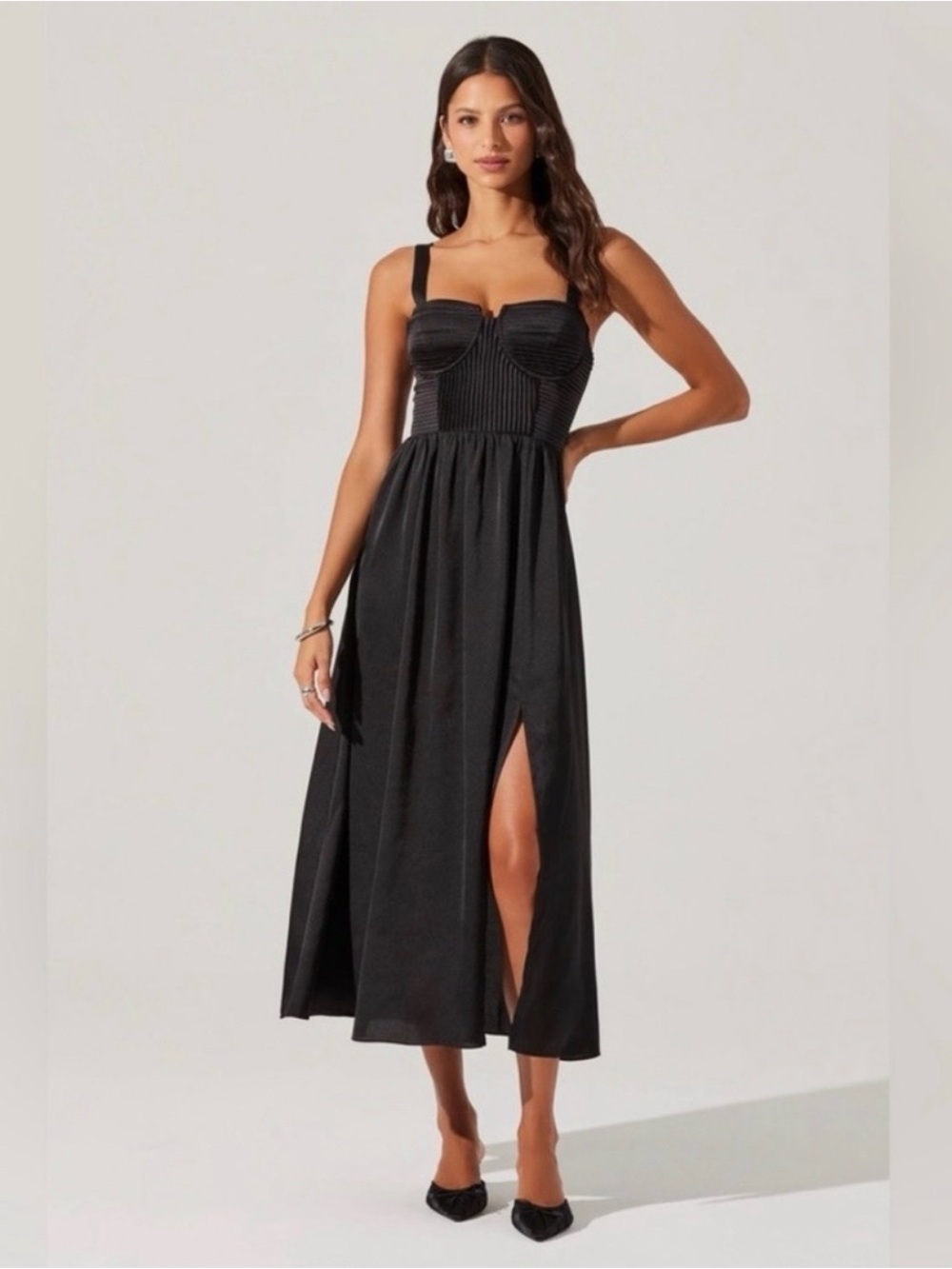 Astr Black Bustier Midi Dress with Side Slit